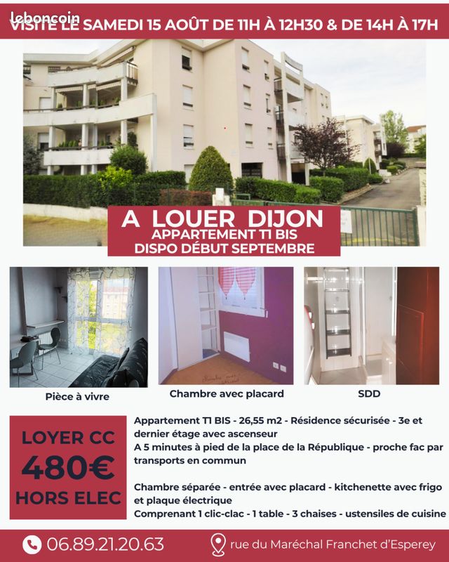Appartement 2 pièces 26 m² · à Dijon · 26 m² · 480 €