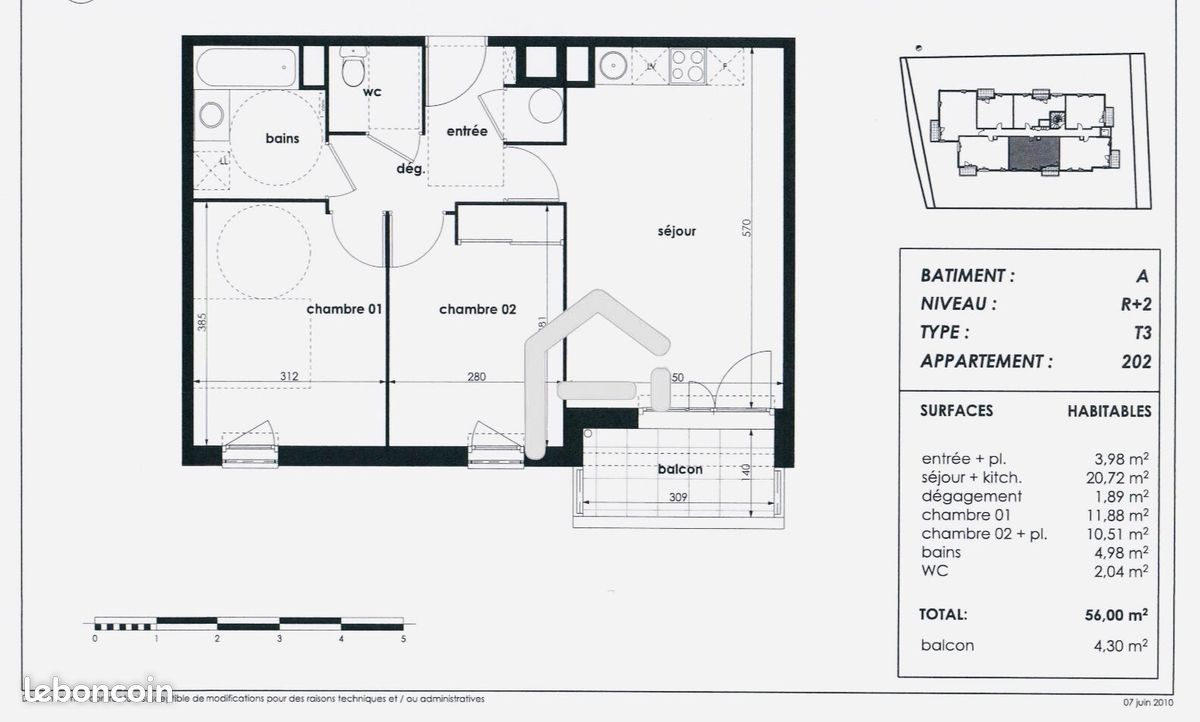 Appartement 3 pièces 56 m² · à Toulouse · 56 m² · 130 000 €