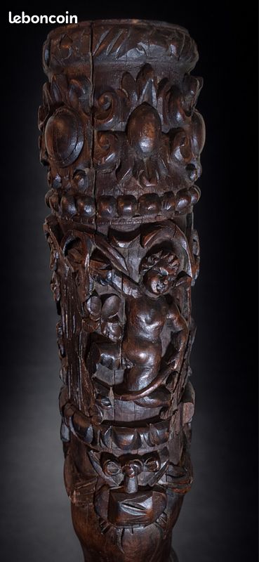 Rare colonne torsadée en noyer sculpté xvii/xviii siècle (image 1)