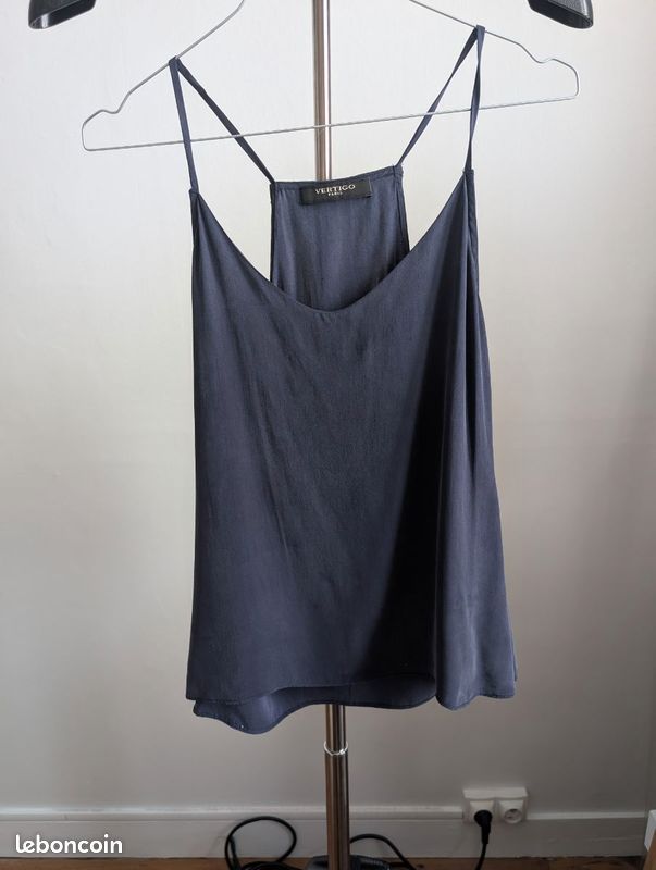 Top débardeur Vertigo satiné velours bleu gris taille 36-38 excellent état (image 4)