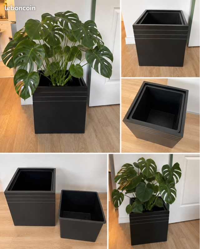 Grand cache-pot carré noir design (image 2)