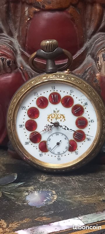 Cadran De Gousset émaillé Mangin Besançon – 24 Heures – Chiffres Rouges Et Noirs