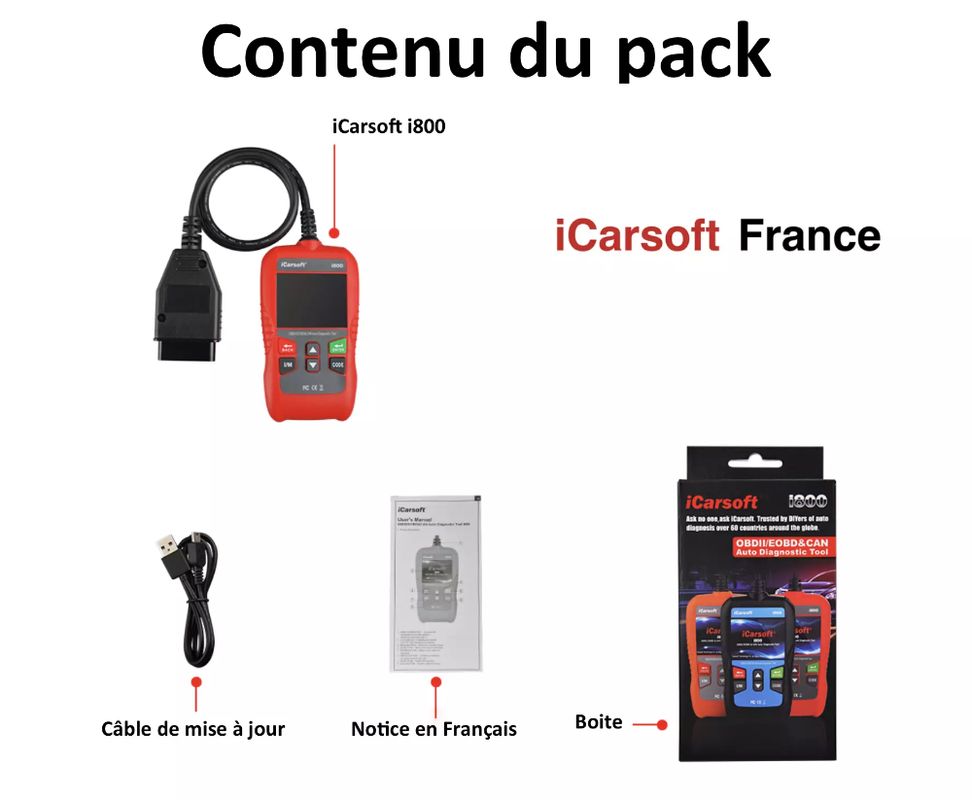 ICarsoft i800 - Valise Diagnostic Automobile Multimarques en Français  Scanner Diag OBD2 OBDII - Équipement auto