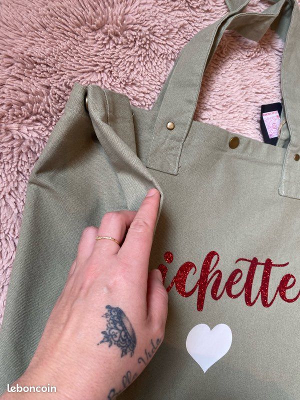 Sac personnalisé coton délavé bichette paillettes cœur (image 4)