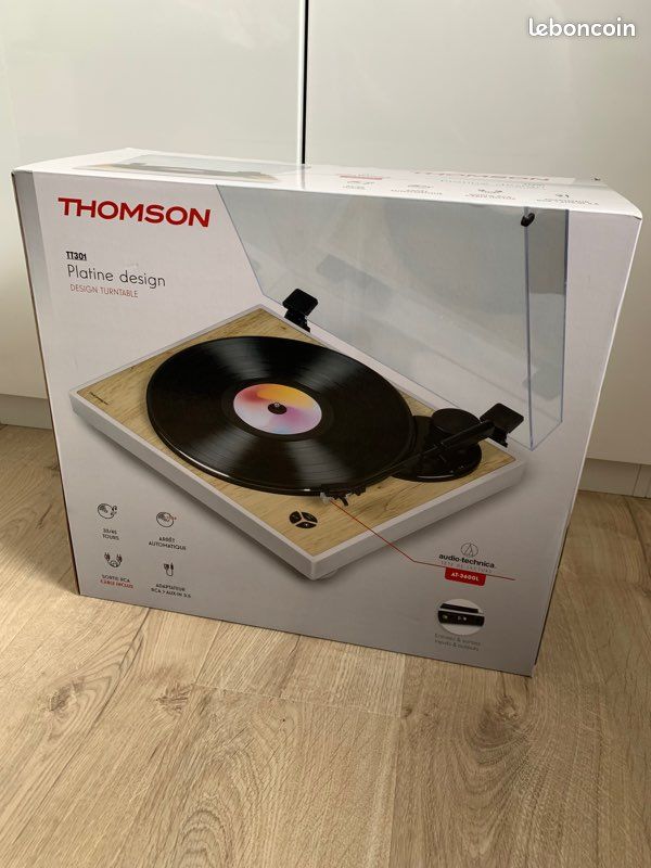 Platine Vinyle Thomson TT301 Blanche Et Bois - Cellule Audio-Technica AT3600L, Préampli, Arrêt Auto, 33/45 Tours