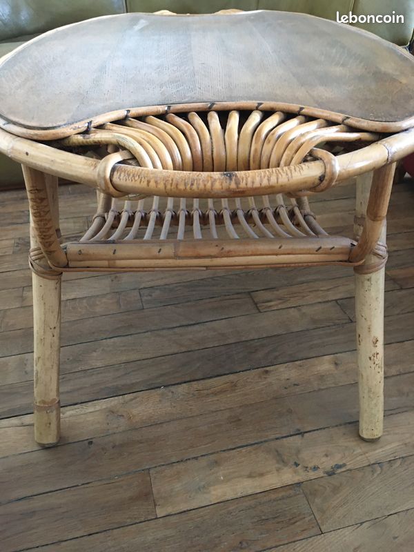 Table basse en bambou et osier 1950's par Janine Abraham (image 7)