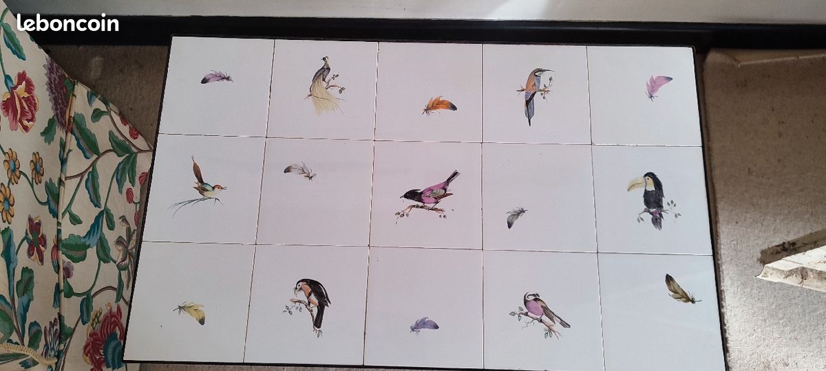 Table vintage carreaux motif oiseaux (image 4)