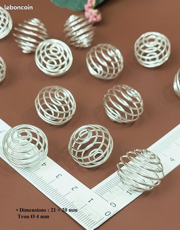 Perles pendentif cage spirale argentée – 21×20 mm – 14 pcs (image 2)