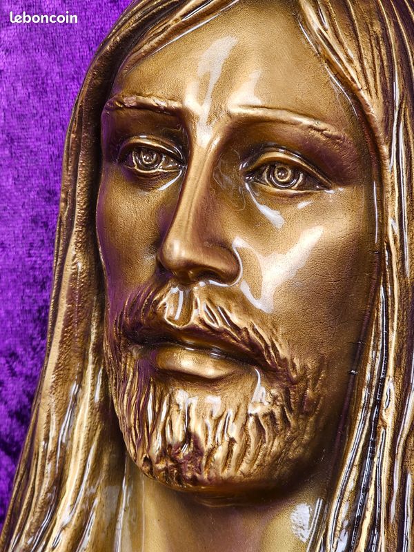Plaque effigie reproduction Jésus Christ en bronze patiné brillant Caggiati vintage (image 4)