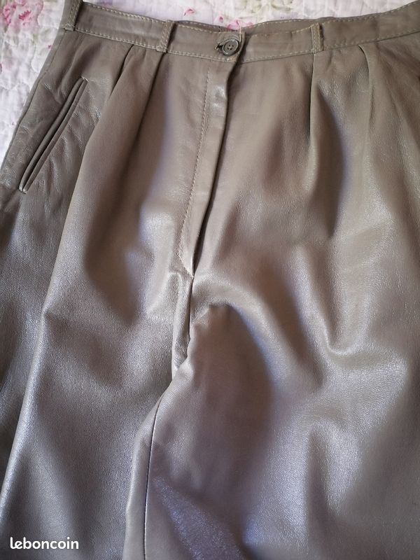 Pantalon en cuir véritable kaki (image 2)