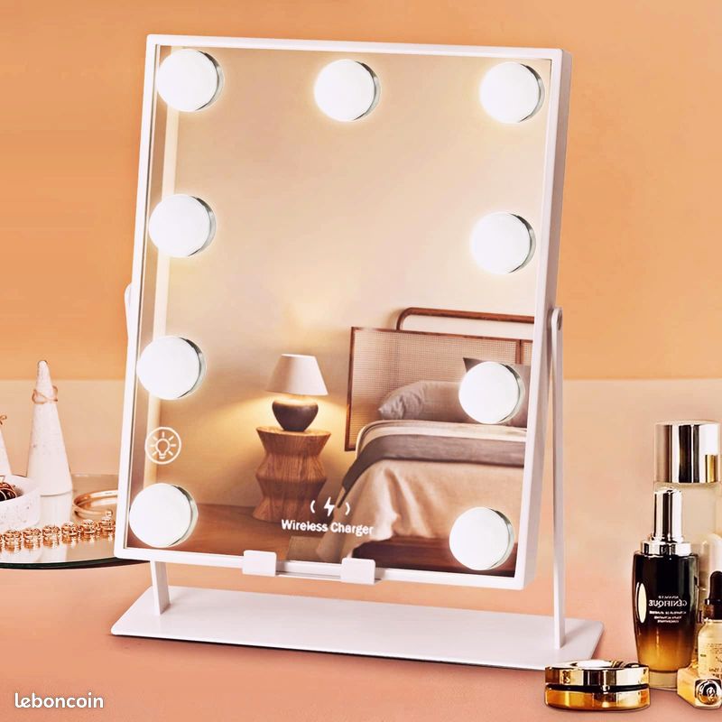 OSDUE Miroir de Maquillage hollywoodien avec lumières, Miroir Cosmétique LED, 9 Ampoules, 3 Modes de Couleur Réglables Contrôle Tactile, avec Miroir Grossissant x10, Rotation Réglable à 180 °, 30x25cm (image 1)