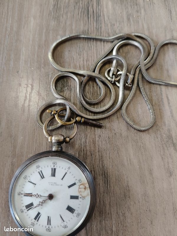 Montre à gousset avec chaîne argent remontoir (image 1)