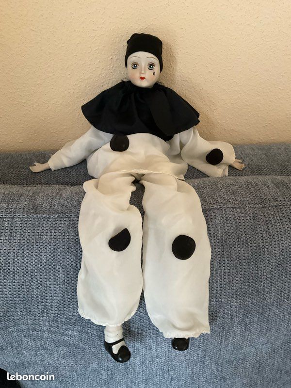 Poupée Pierrot En Plastique Vintage - 42 Cm - Occasion - Décoration Rétro