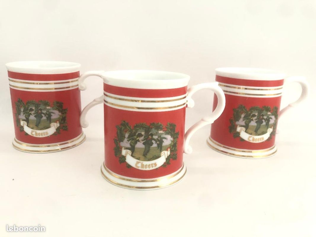 Lot de 3 tasses Mug Two's Company vintage Cheers Noel Nouvel an vacances rouges (image 1)