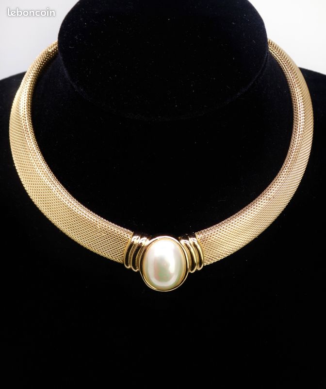 Collier Vintage Maille Dorée Et Strass - Années 80/90, Modèle B42, Très Bon état
