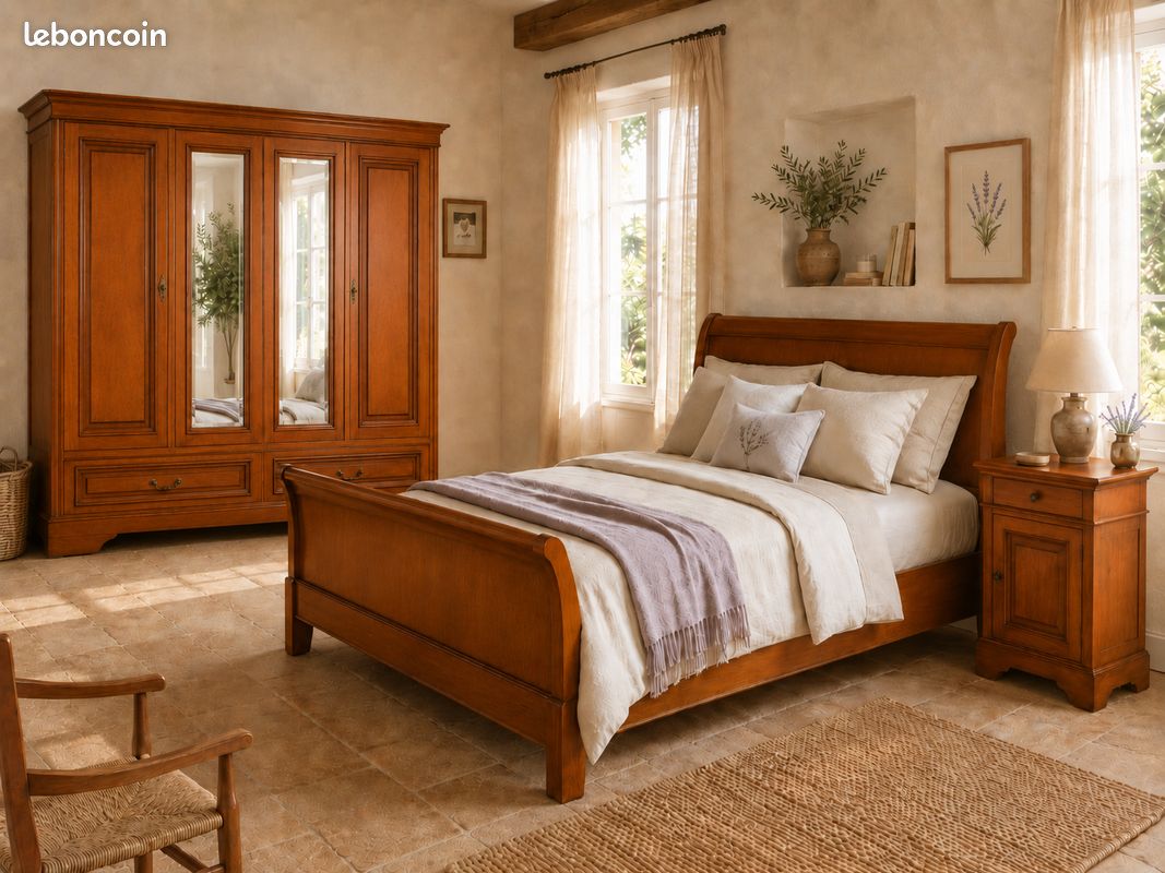 Chambre complète style provençal – Belle qualité – Lit, armoire, chevet (image 1)