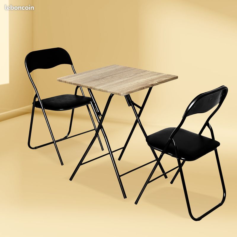 Table pliante 2 places effet bois avec pieds en métal 60x60 (image 3)