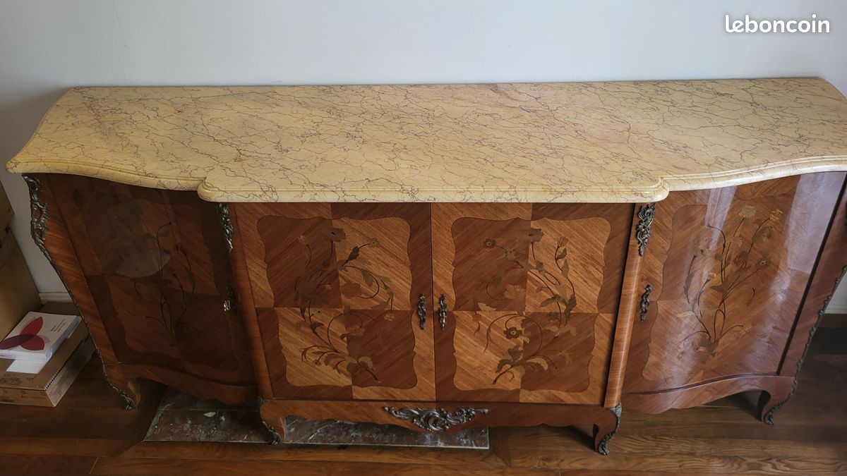 Meuble de prestige style Louis XV sur mesure – artisan ébéniste Paris / Magnificent custom-made Louis XV style cabinet – Marquetry & pink marble (image 2)