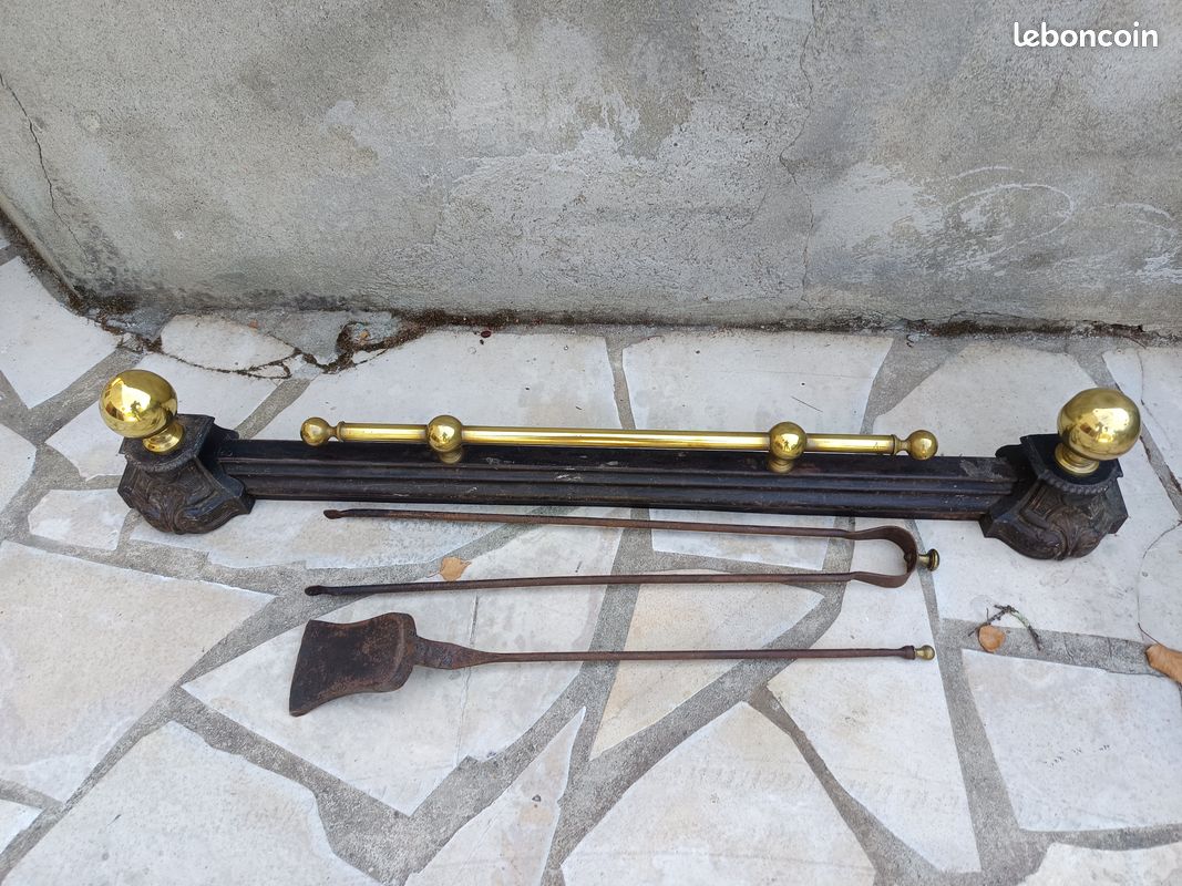 Barre de cheminee decorative acier et laiton (image 1)