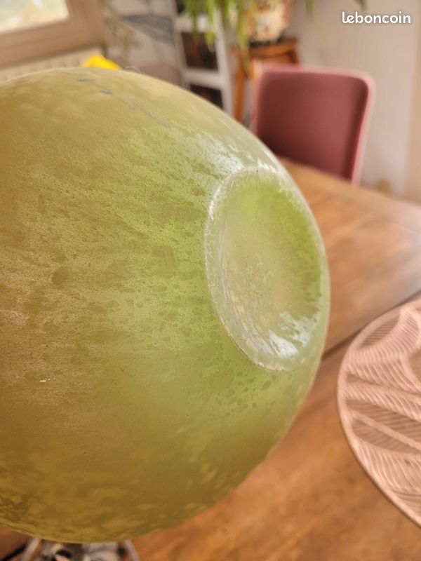 Grand Vase Berluze Pâte De Verre Jaune Orangé