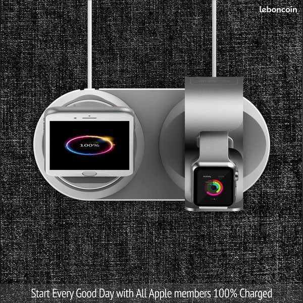 Socle chargement Compatible Apple Watch et iPhone (2 en 1) "Aluminium" (NEUF) (image 9)