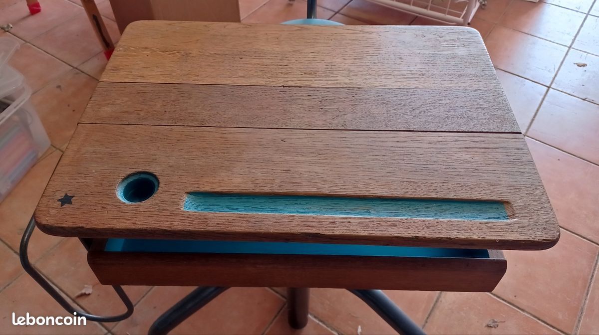 Bureau école vintage bois et métal avec chaise (image 2)