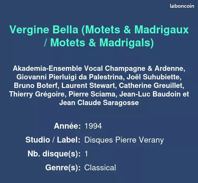 Vergine Bella (Motets & Madrigaux / Motets & Madrigals) - Akademia-Ensemble Vocal Champagne & Ard... (image 2)