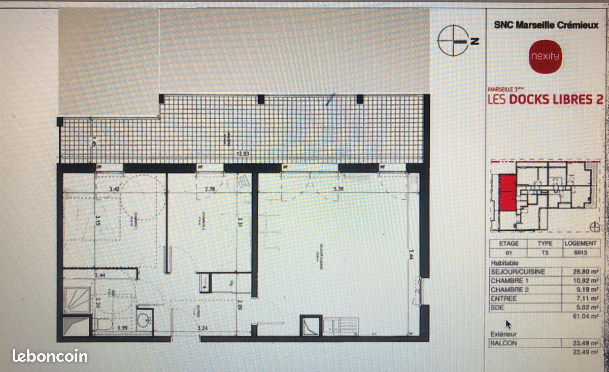 Appartement 3 pièces 62 m² · à Marseille · 62 m² · 893 €