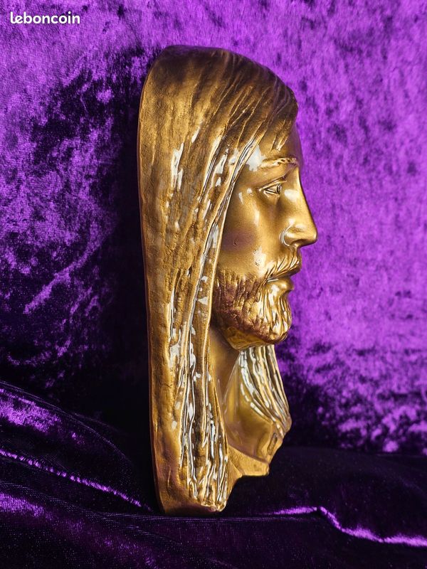 Plaque effigie reproduction Jésus Christ en bronze patiné brillant Caggiati vintage (image 8)