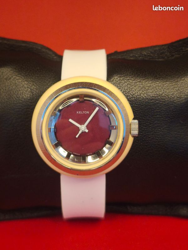 Montre vintage Kelton Pop"fun timer" (70's) cadran bordeaux, révisée & fonctionnelle (image 2)