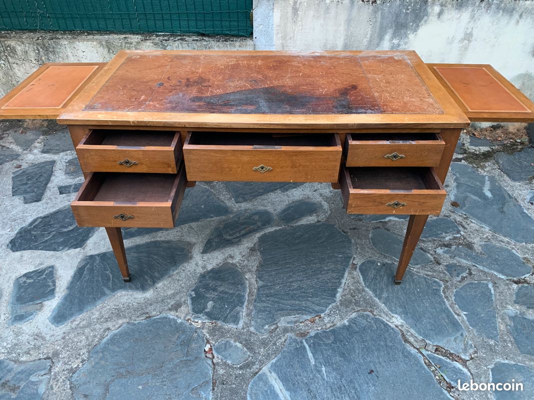 Bureau ministre tablettes tiroirs bois a restaurer avec clefs (image 1)