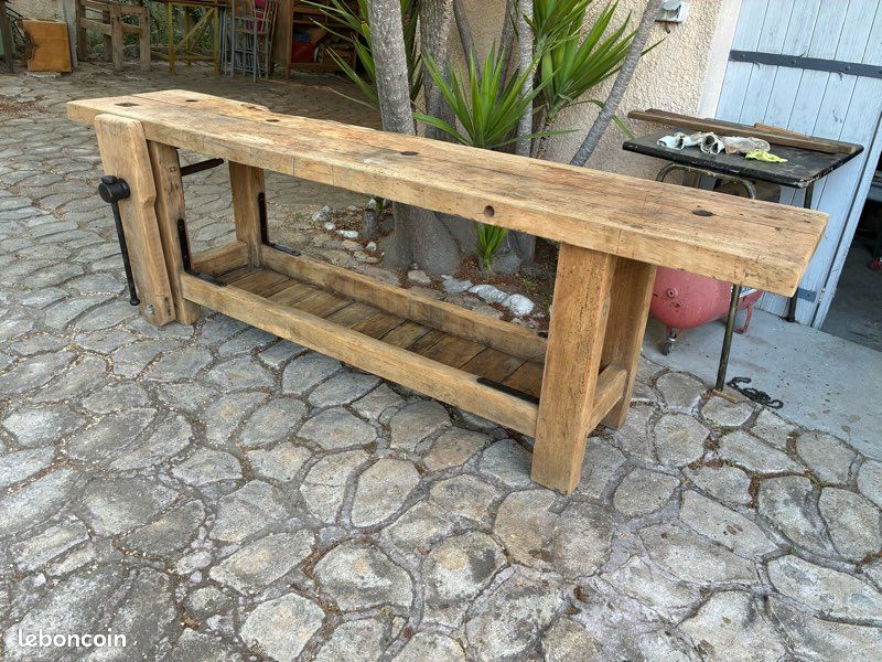 Véritable Établi menuisier bois chêne vintage ancien console comptoir bar meuble salle de bain (image 11)