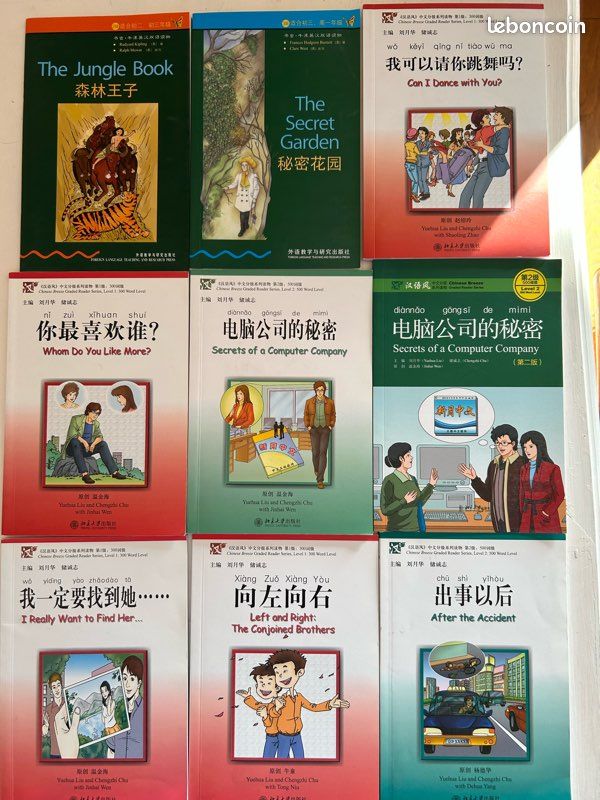 Lot 9 livres apprentissage chinois (lectures graduées – VO avec pinyin & anglais) (image 1)