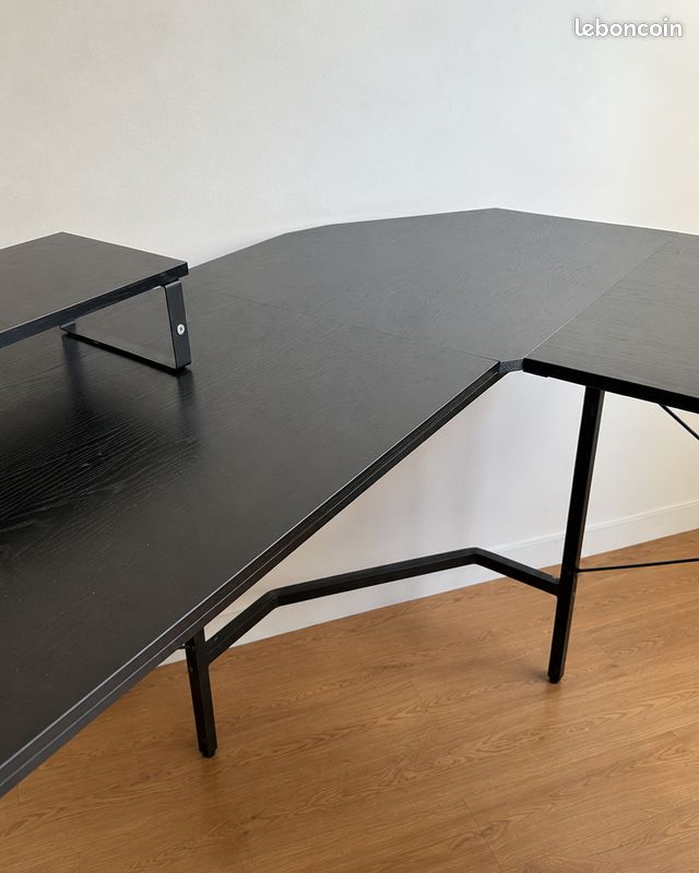 Bureau d’angle en L noir 120 × 120 cm avec rangement et support écran (image 2)