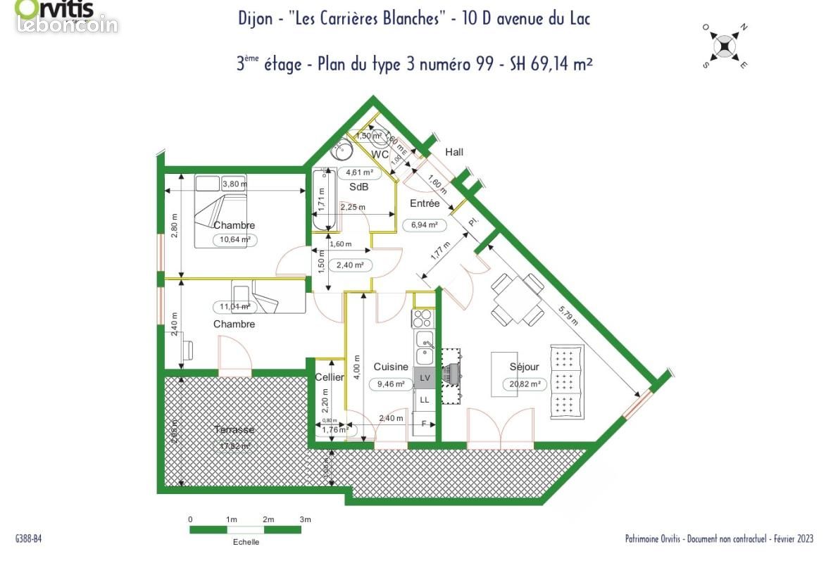 Appartement 3 pièces 69 m² · à Dijon · 69 m² · 742 €