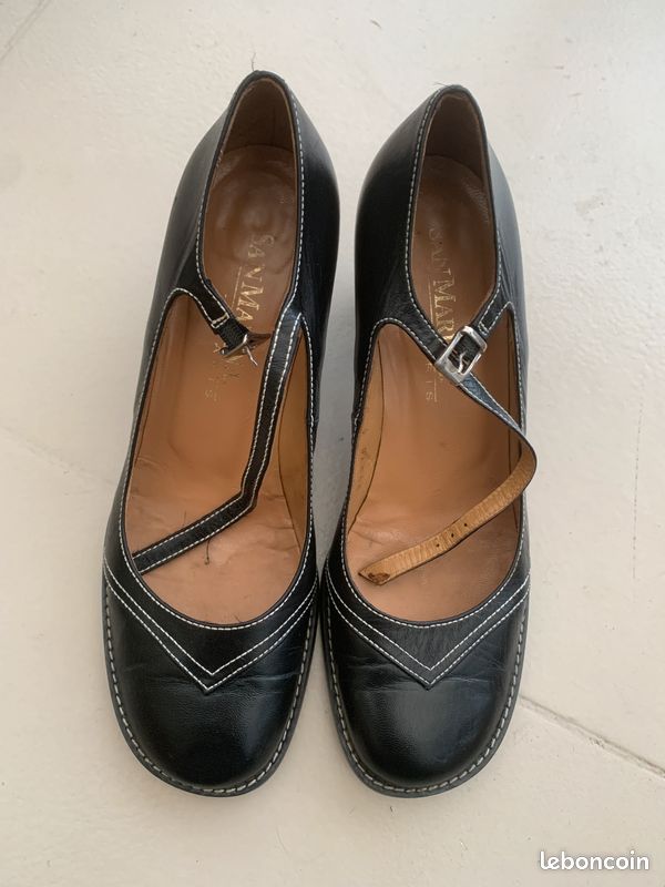Escarpins San Marina – Cuir Noir Et Marron – Taille 37 – Talons Hauts – Occasion Parfait état