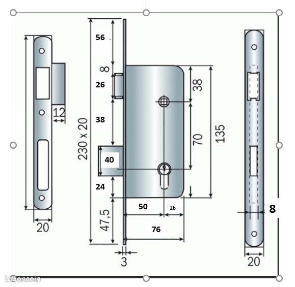 Serrure à Larder MULTIBAT à Pêne Dormant Et 1/2 Tour Axe 40mm Fourni Avec 1