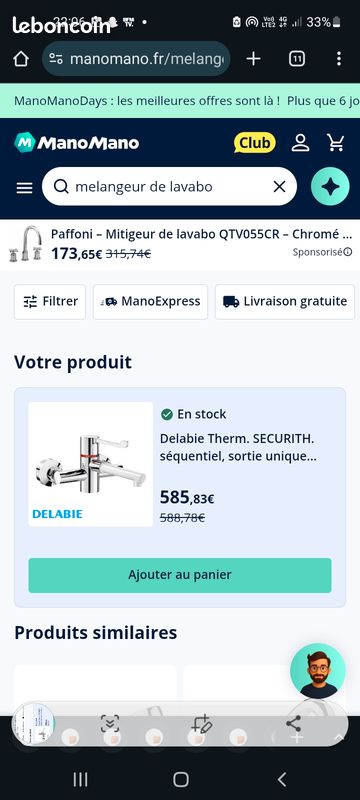 Mitigeur robinet Delabie H9610 thermostatique sequentiel mual (image 11)