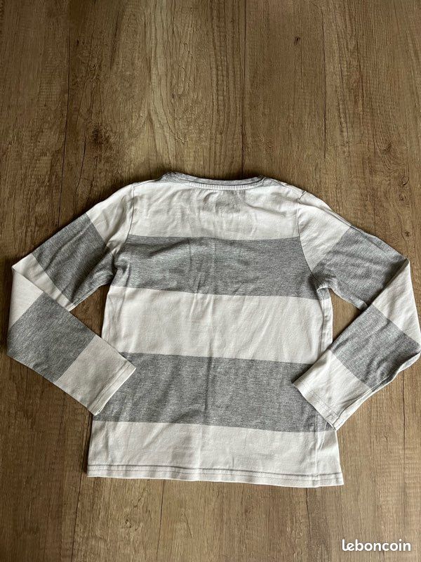 Tee shirt dinosaures rayé blanc et gris 8 ans (image 3)
