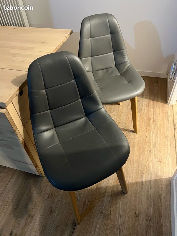 Chaises cuisine gris similicuir & bois – Lot de 4 (image 2)