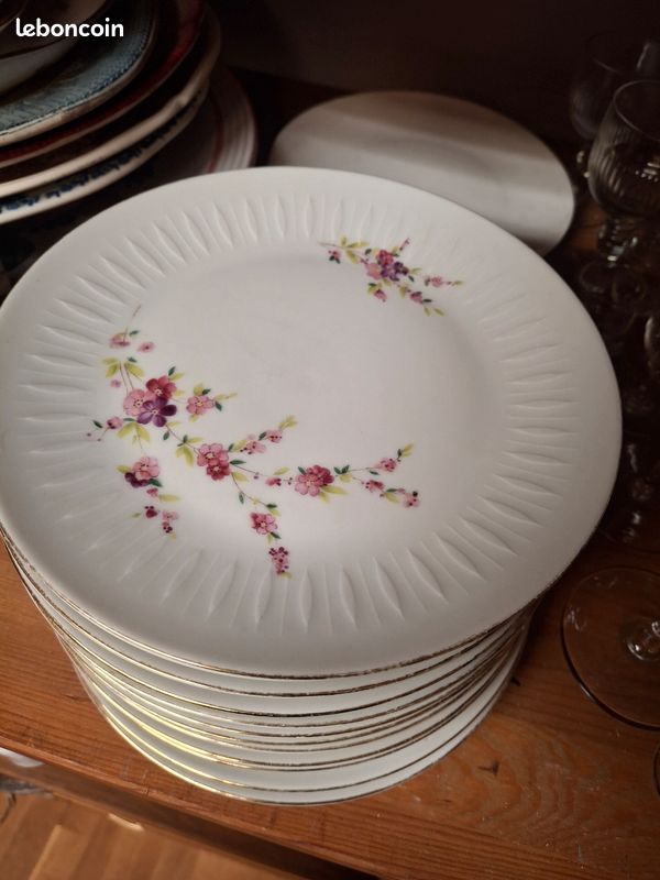 Service à Dessert 14 Pièces - Couverts Dorés En Inox - Motif Floral - Occasion