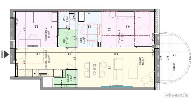 Appartement 3 pièces 62 m² · à Angers · 62 m² · 860 €/mois