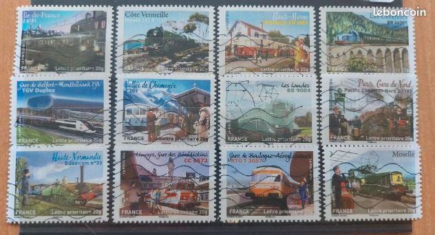 Série complète 12 timbres - Patrimoine Des Trains - Collection Série complète 12 timbres - Patrimoine Des Trains - Collection