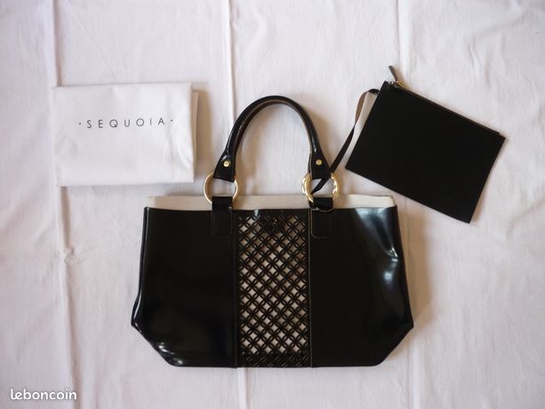 SEQUOIA Sac à main en cuir glacé noir NEUF Accessoires Bagagerie