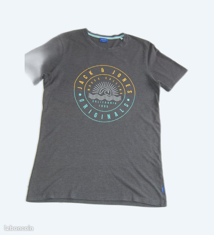 T-shirt Graphique Homme Jack & Jones Gris 2XL Coton - Occasion Très Bon état