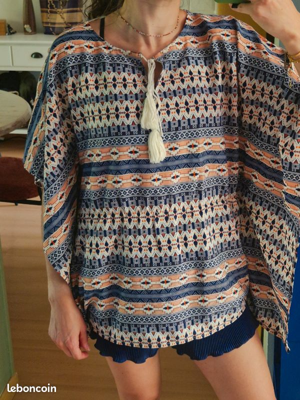 Blouse ethnique bohème légère taille marquée (image 1)
