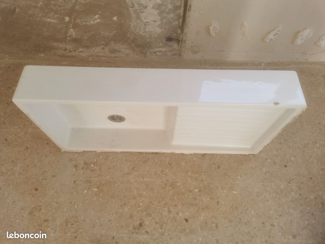 Évier ancien en céramique blanche – 100 cm × 50 cm × 15 cm (bacs + égouttoir) (image 3)