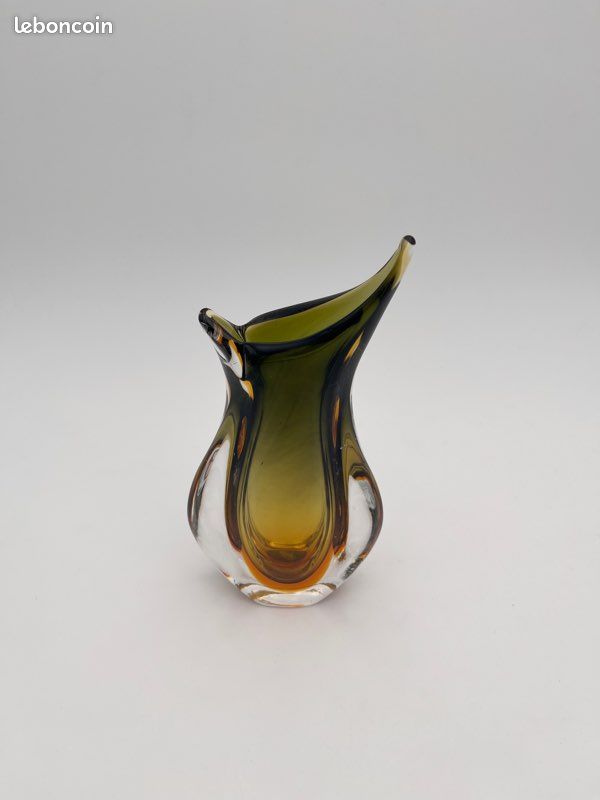 Vase Sommerso Flavio Poli Seguso Murano Verre Vert Ambre 1950 (image 3)