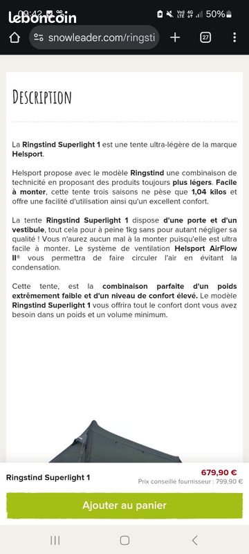 Tente 1P Helsport Ringstind superlight (image 7)