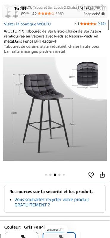 Lot de 2 chaises hautes grises (image 5)